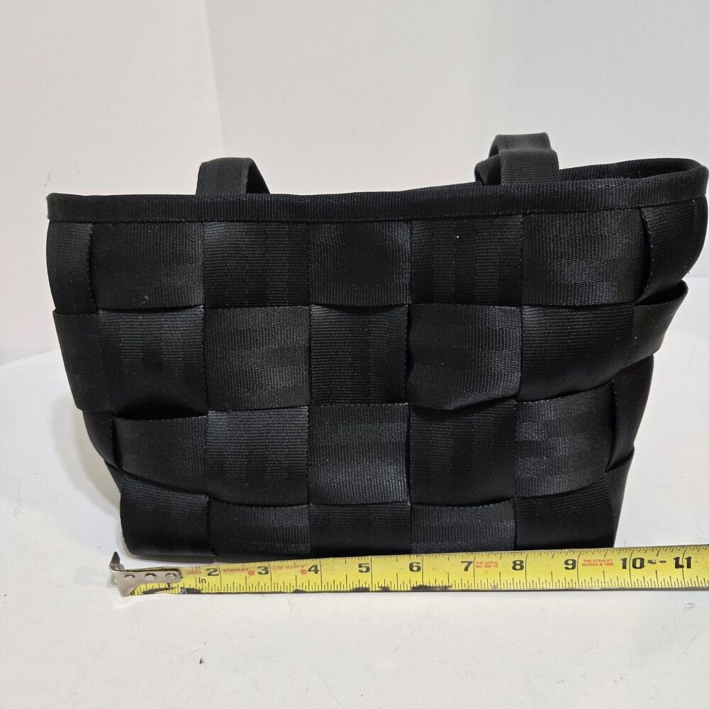 Vtg Harveys Seatbelt Black Tote Bag Handbag Shoulder Purse Long Top Handles Snap - Picture 6 of 12